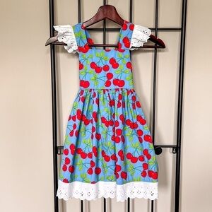 Kelly’s Kids Cherry Print Eyelet Lace Dress Sz 5-6